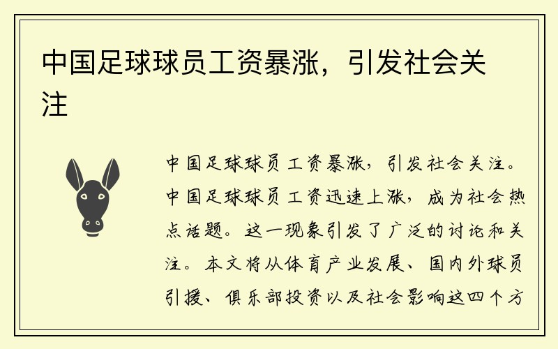 中国足球球员工资暴涨，引发社会关注