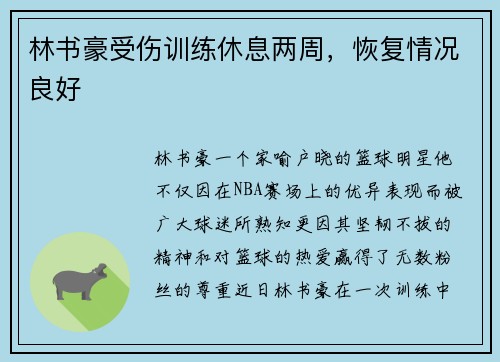 林书豪受伤训练休息两周，恢复情况良好